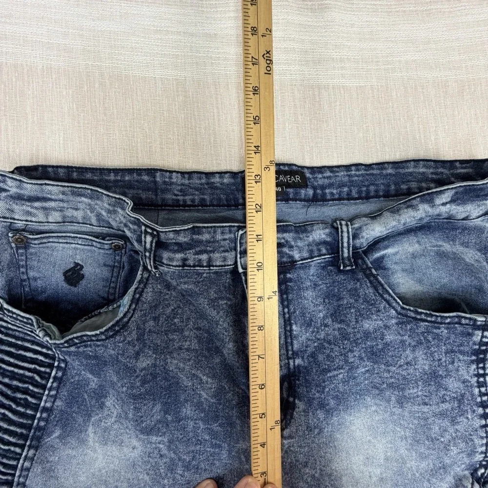 Rocawear Mens Biker Jeans 40x34 Fit 40x32 Acid Wash Moto Ribbed Denim Distressed